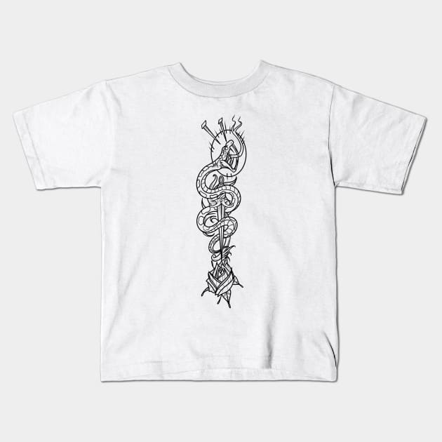 Traditional Snake & Rose Tattoo Kids T-Shirt by Scottconnick